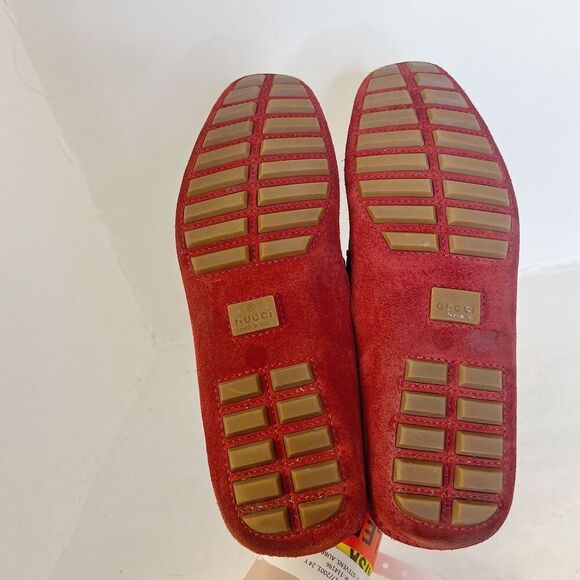 Gucci Men\'s Red Suede Horsebit Loafers Driving Loafers Bamboo Size 10 main image 11